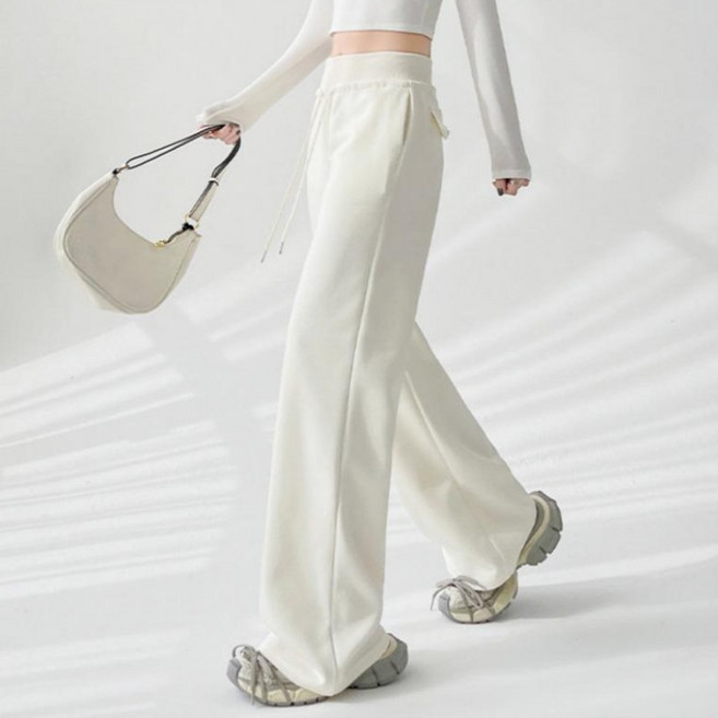 무니유유 데일리 캐주얼 일자 와이드 하이웨스트 스트링 밴딩 트레이닝 팬츠