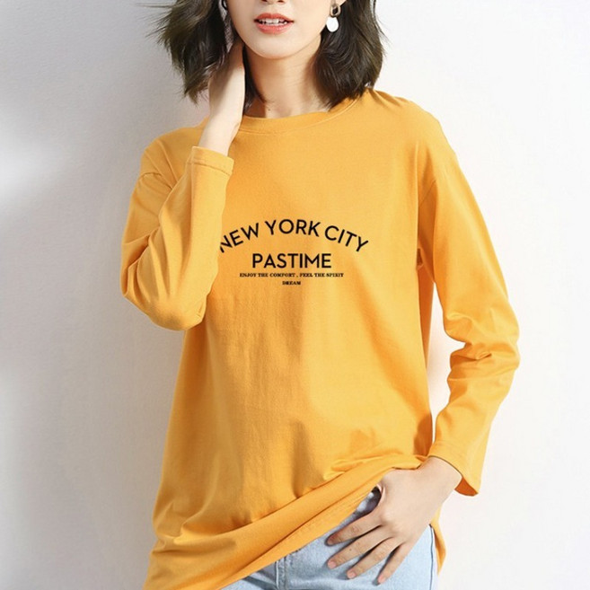 스타일아유 여성용 레터링 오버핏 라운드넥 긴소매 티셔츠 TS023A