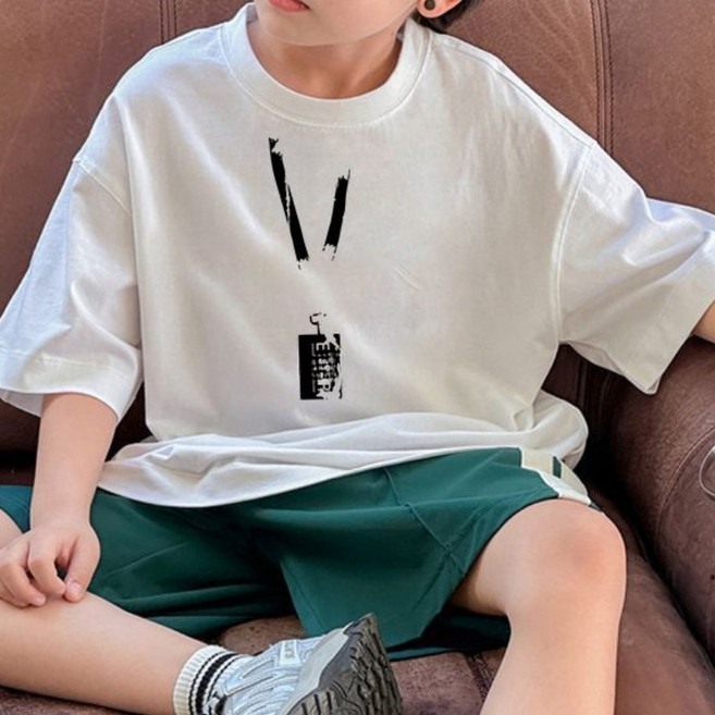 Toruva어린이 여름 개성 프린트 반팔티 편안한 루즈핏 라운드넥 디자인14세 이상