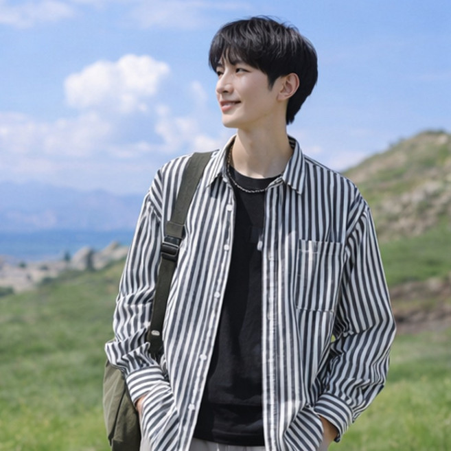스타일닥터 남녀공용 데일리 캐주얼 루즈핏 세로 줄무늬 셔츠