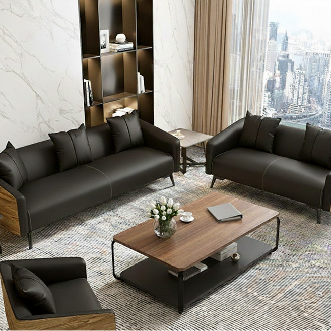 숨소 사무실 쇼파 세트 3인용 대표실 가죽 부동산 업소용 사장실, 3+2+1인용+테이블