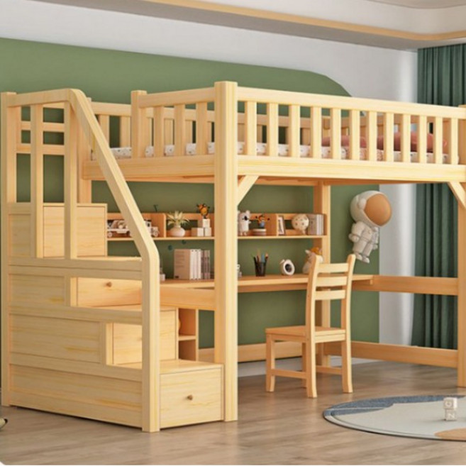 우디아 공간활용 좋은 튼튼한 원목 2층침대 이층침대 사다리형 계단형 벙커침대 침대책상세트, 침대+서랍형계단