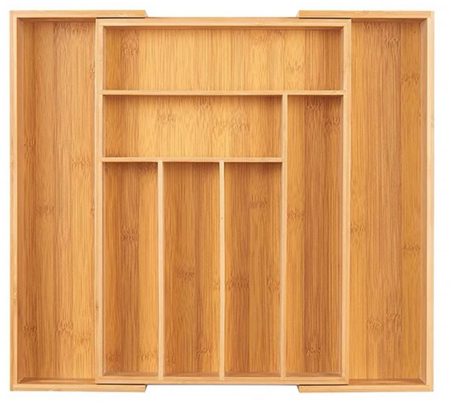 LA DERIVE 길이조절 수저정리함 서랍트레이 다용도정리함 서랍트레이 주방트레이 서랍정리함 주방수저정리함, 1개, 나무 원색(8 칸)