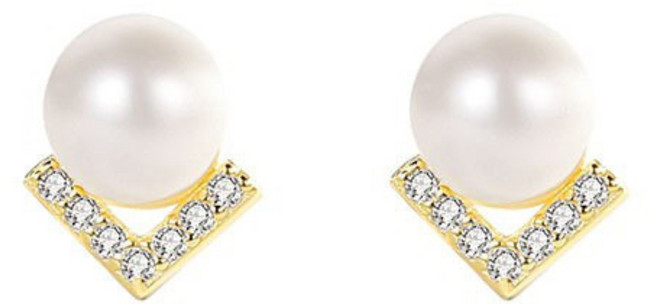 HAM S925 실버 V라인 큐빅 천연 진주 귀걸이 기품