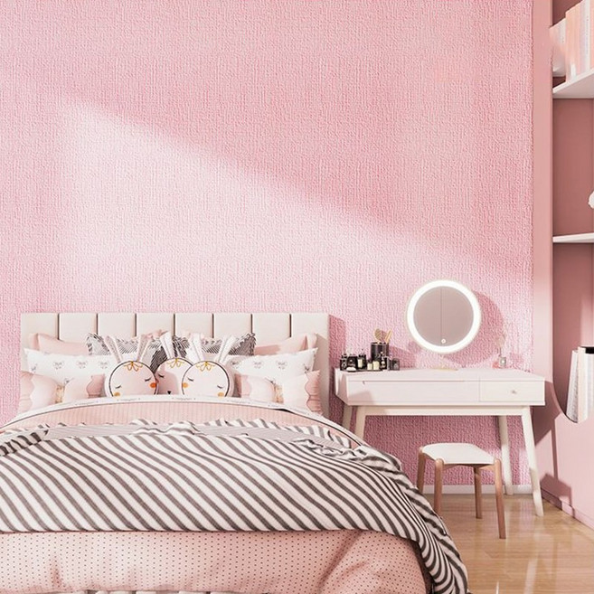 Fowod 대용량 롤 접착식 곰팡이 방지 벽지 내구성 좋은 고급 만능 풀바른벽지, 핑크