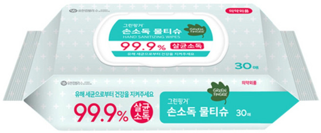 그린핑거 손소독 물티슈 캡형, 30매, 8개