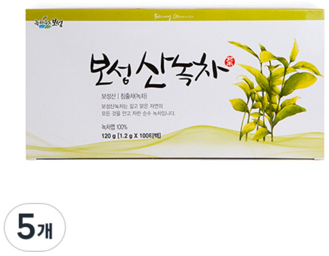 녹차수도보성 보성 산 녹차 티백, 1.2g, 100개입, 5개