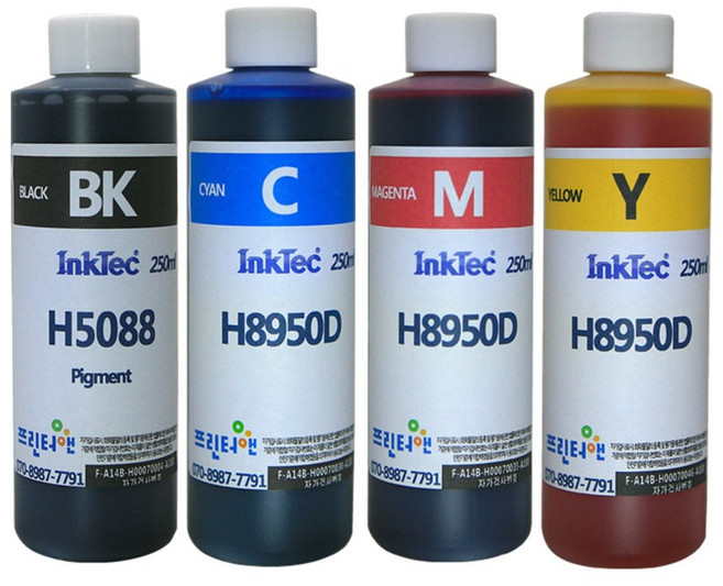 잉크테크 HP 무한 리필 잉크 HP9010 HP8100 HP8600 HP8610 HP8710 HP8210 HP7740 HP7720 HP7612 HP7110 4색 셋트, 250ml 4색셋트(검정안료+칼라염료), 1개
