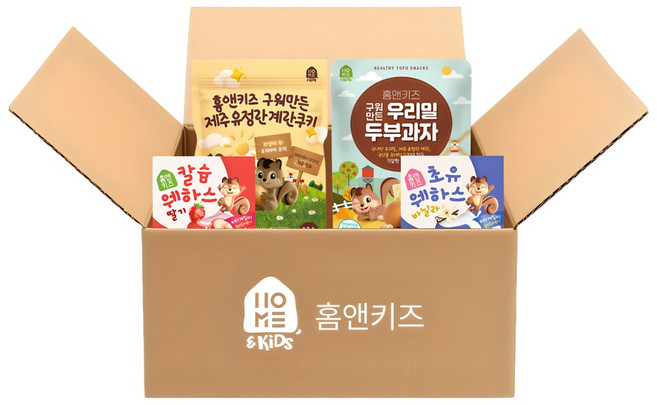 홈앤키즈 한 주 동안 아이 외출간식 A세트 [계란과자 1개+두부과자 1개+칼슘웨하스 딸기 1개+칼슘웨하스 바닐라 1개], 1개