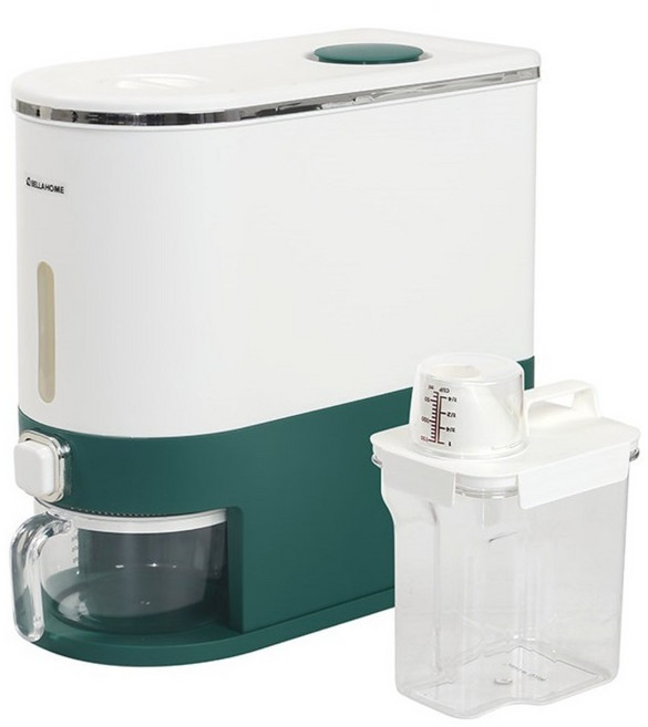 온드르 10kg 버튼 밀폐 쌀통 쌀보관 쌀독 쌀벌레 계량 잡곡통 사은품, 1개, 그린(잡곡통 사은품)