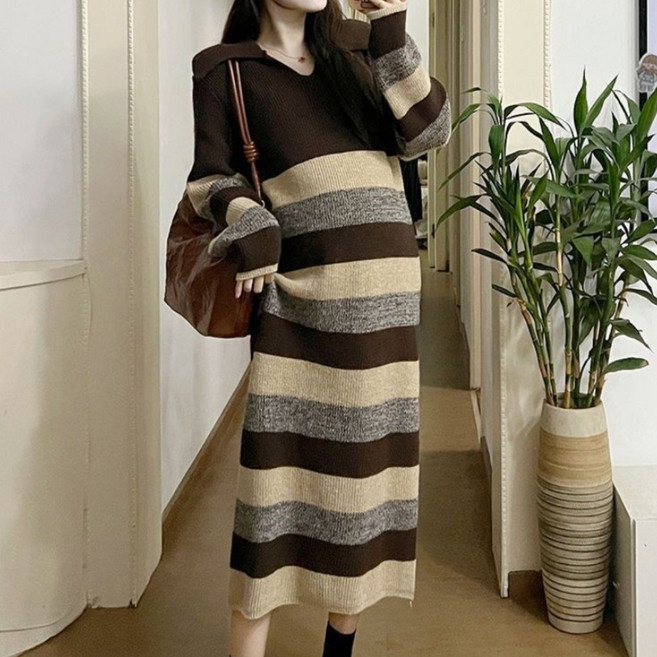 여성원피스 임부복 롱원피스 임부스커트 긴팔원피스 가을겨울 와이드 루즈핏 캐주얼 오버핏원피스 HF