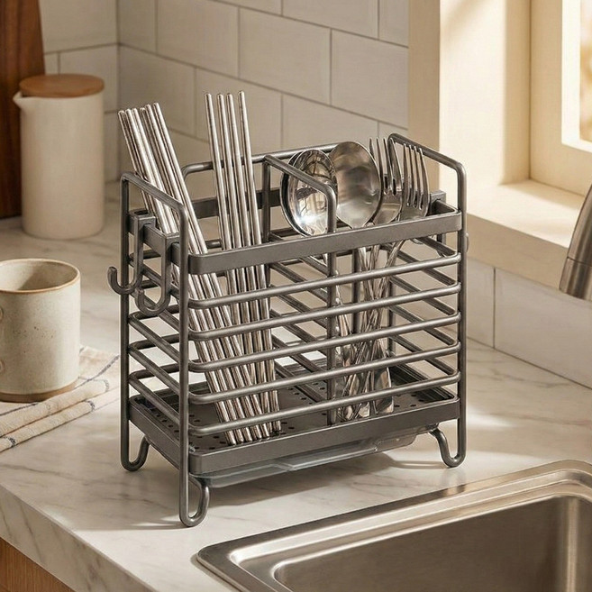 디케이 녹슬지 않는 물빠짐 수저통, 1개, 그레이