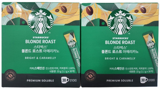 스타벅스 블론드 로스트 아메리카노 원두커피스틱, 1.1g, 30개입, 2개