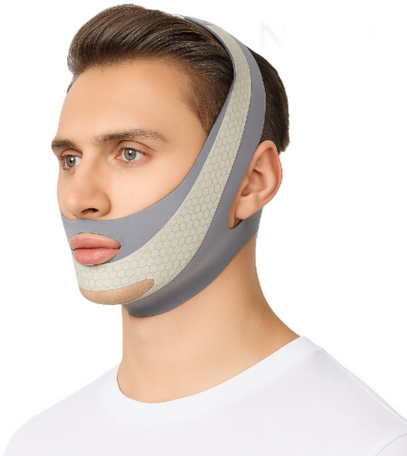 NIVOR 남성용 V라인 리프팅 밴드 얼굴 슬리밍 마스크 이중턱 제거 수면 페이스라인 개선 밴드, 1개 [독립 가압 벨트 모델] 다크 그레이 - 단색 모