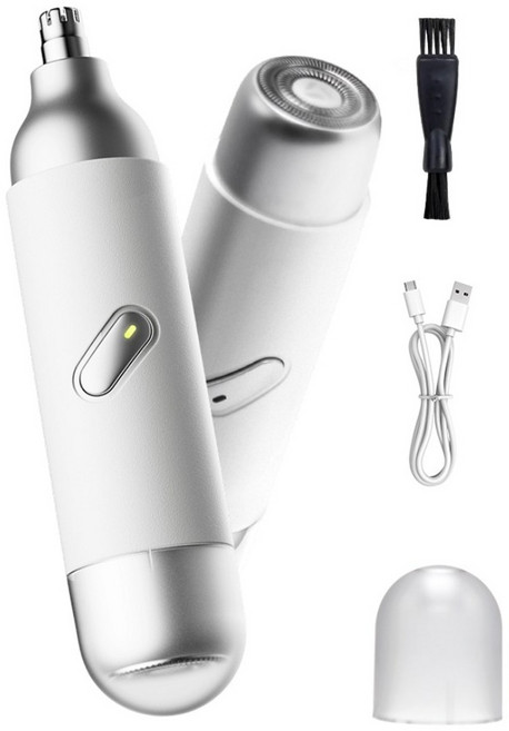 AURRA 2in1 코털 제거기 미니 코털 정리기 남성/여성 전동 코털깎이 콧털제거기 여행용, 흰색, K007