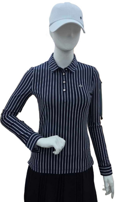 레노마 여성 세로스트라이프 JQD 소매 커프스 포인트 제에리 티셔츠