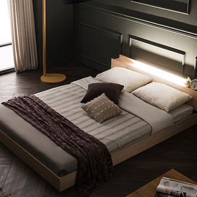 가구야 퀸 540 터치LED+USB 저상형침대, 그레이, 01_매트리스별도