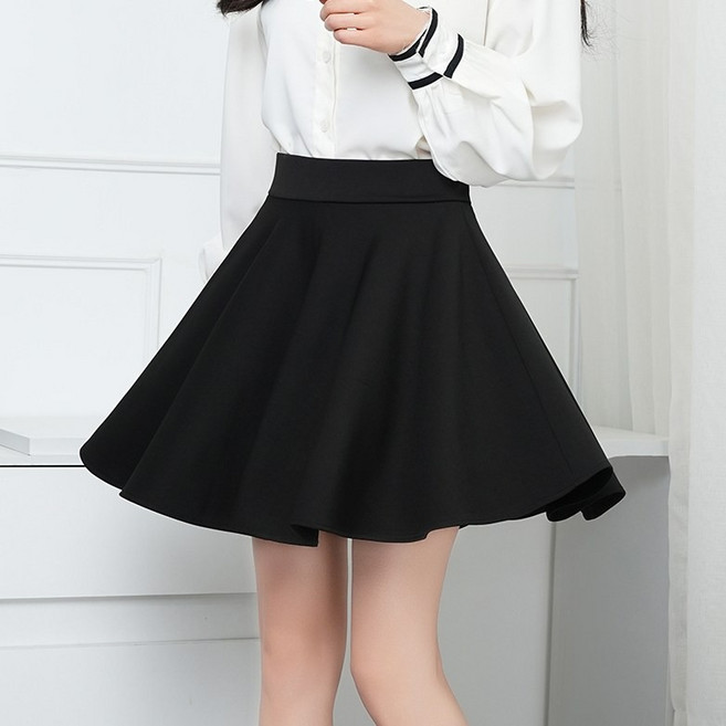 미화부장 여성 빅사이즈 플레어 속바지 스판 밴딩 하이웨스트 짧은 치마 a라인 미니 스커트 블랙