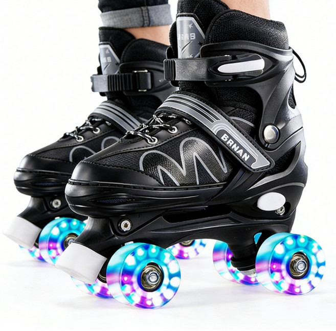 복나이트 성인 롤러스케이트 롤러슈즈 스케이트 조절 가능 롤러장 롤러스케이트장, 검정