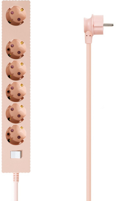 파워존 웨이브 자동소화 멀티탭 콘센트 화재예방 메인스위치 과부하차단 6구 50cm 1.5m 3m 5m 7m, 자동소화 통합 6구 파스텔핑크