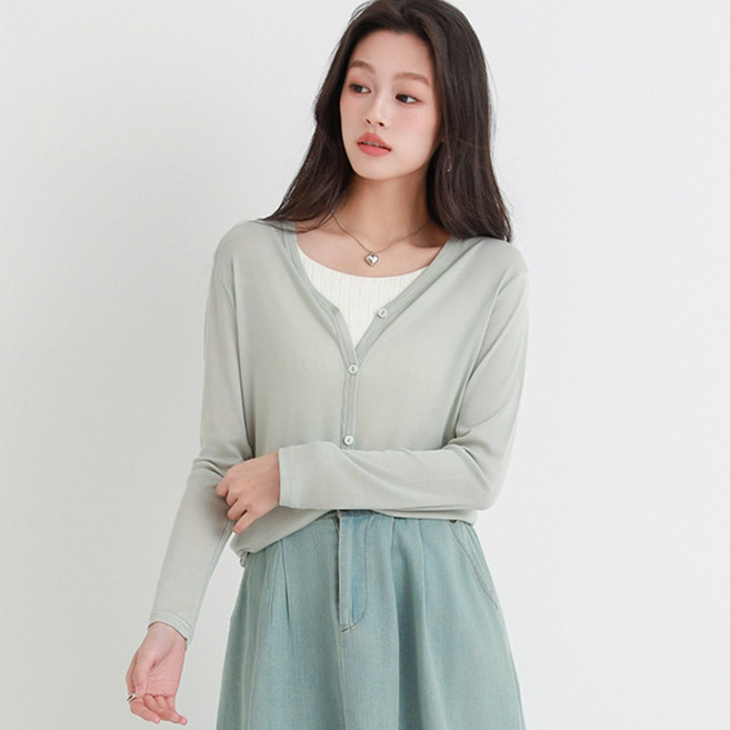 스토리원 여성 리오셀 텐셀 브이넥 가디건 살안타템 WM-SSOT028