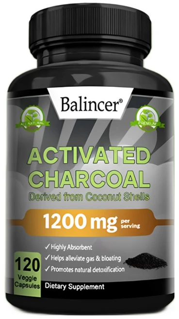 활성탄 캡슐 - 1 200mg 흡수성이 뛰어납니다. 가스와 팽만감 완화에 도움을 줍니다. 코코넛 껍질에서 추출한 천연 해독 결장 클렌징을 촉진합니다., 120캡슐, 1개, 120정 - 쿠팡