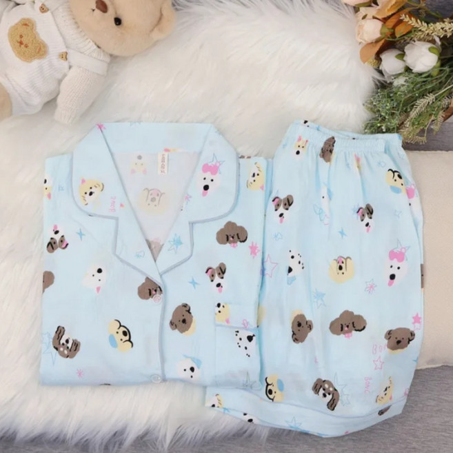 써니 시원하고 가벼운 원단 귀여운 쭈구리 캐릭터 잠옷 파자마 세트