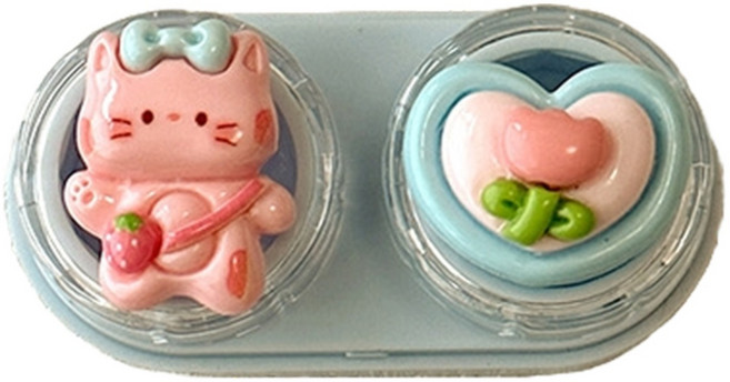 특별한상점 귀여운 휴대용 서랍형 콘택트렌즈 케이스 세트, 캣, 2세트