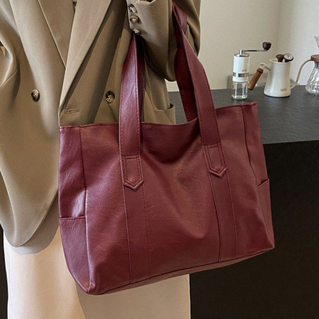 LUMI'EVER 여성 가죽 숄더 토트백 가벼운 사각 가방 빅백 쇼퍼 대형 백 + 사은품