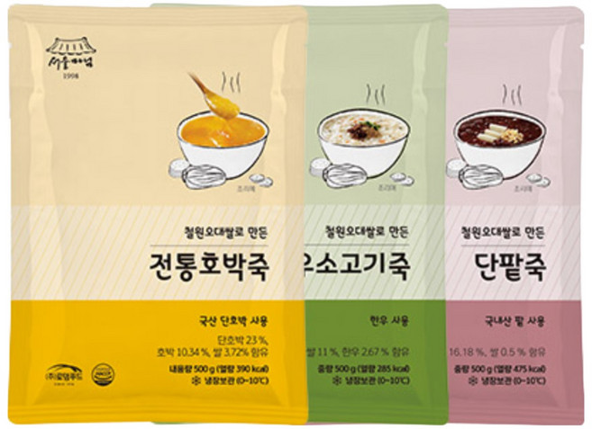 CS005 서울마님죽 호박죽+한우소고기죽+단팥죽 set, 1세트, 500g