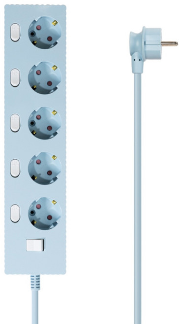 파워존 4000W 고용량 웨이브 개별스위치 과부하차단 5구 멀티탭 콘센트 50cm 1.5m 3m 5m 7m, 개별스위치 5구3m 파스텔블루, 1개