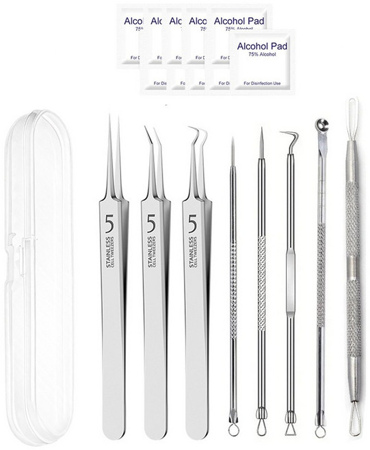 여드름 피지 블랙헤드 압출기 제거기 8종 세트 1개, 투명