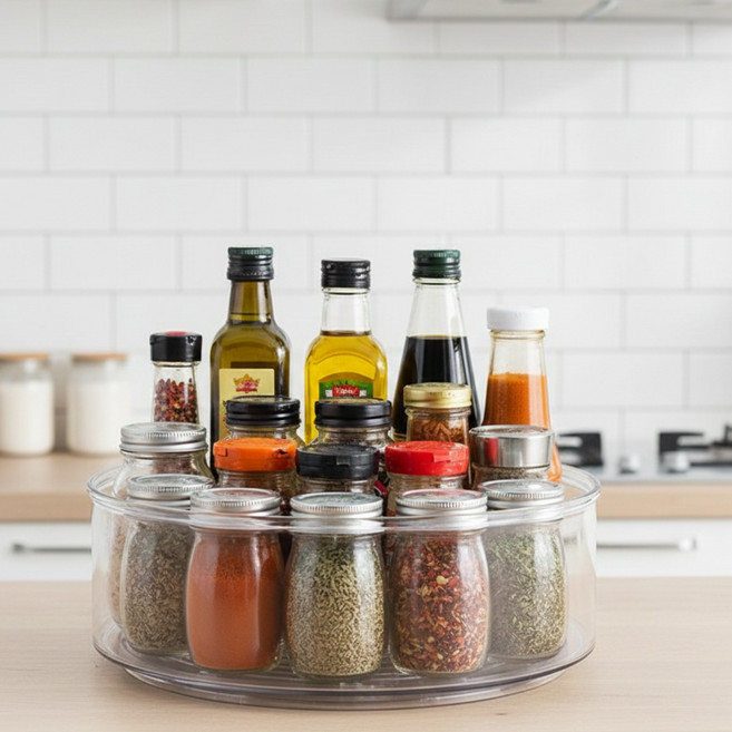 먼베이스 360도 회전 양념통 정리함 트레이, 투명, 1개