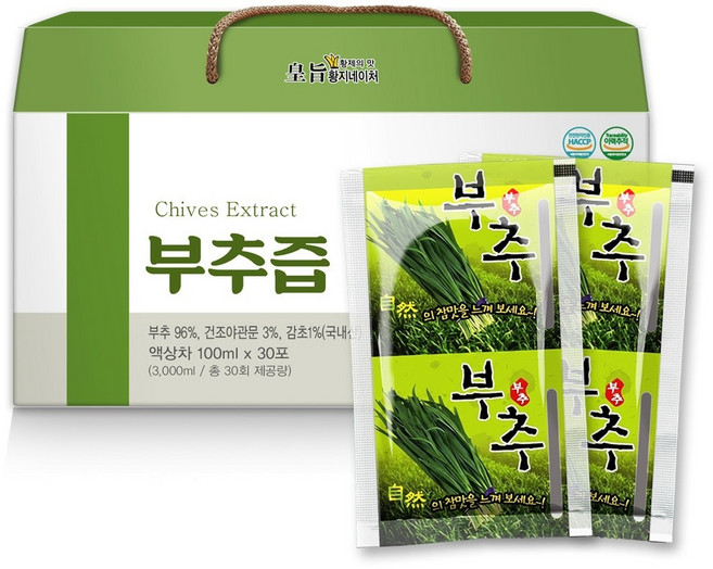 황지네이처 국내산 순수 부추즙, 100ml, 30개