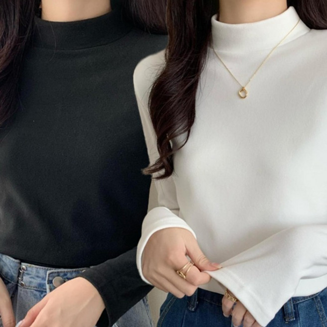 NUNUHANA 여성 스판 반폴라 긴팔 티셔츠 2종세트