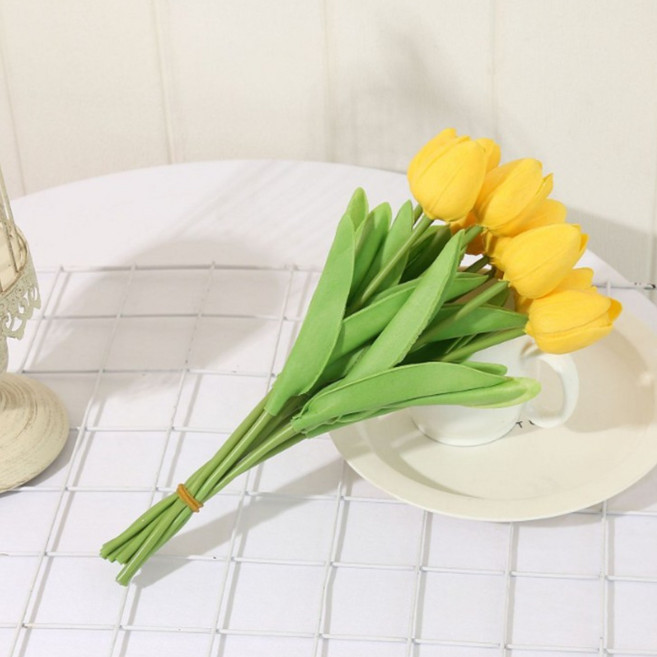 레디박스 감성 조화 튤립 10송이 꽃다발, 옐로우, 1개