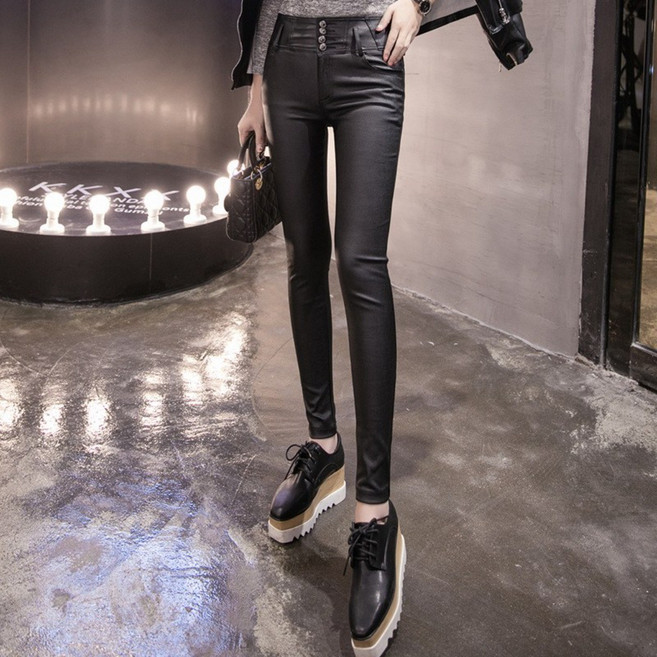여성 가을겨울 가죽 바지 기모 슬림핏 하이웨이스트 스판 팬츠 Women's leather pants