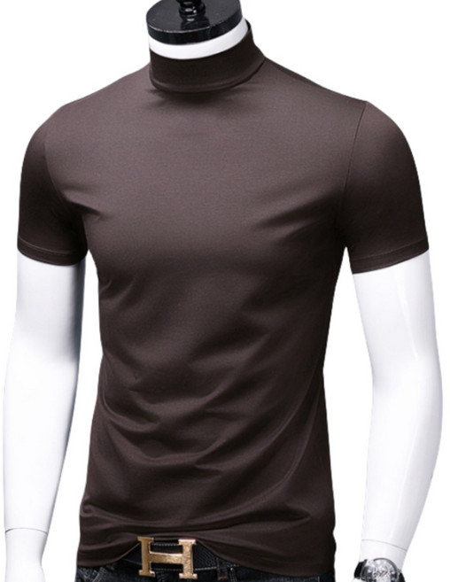 쌍천 목폴라니트 반팔 쫄티 티셔츠남자 여름시즌 타이트 남성목폴라 반소매 단색 헬스 티셔츠