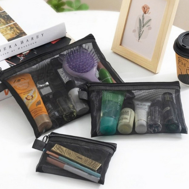 벨리아 메쉬 파우치 휴대용 미니 화장품 여행용 다용도 망사 파우치 3종세트