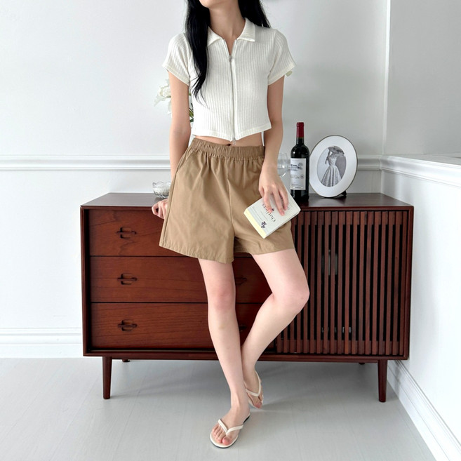 모이로브 여성 린넨라이크 반바지 밴딩 A라인 여름