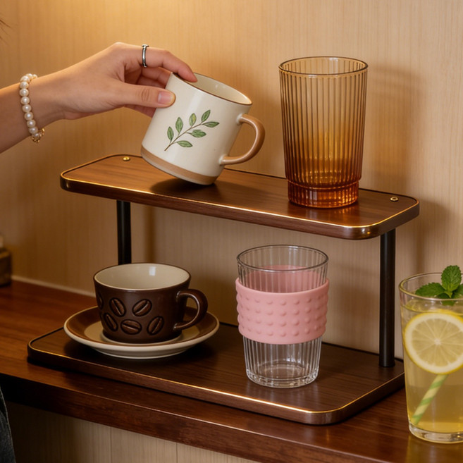 폼우드 다크브라운 원목 정리 선반 감성 티테이블 다용도 진열장, 2단, 우드