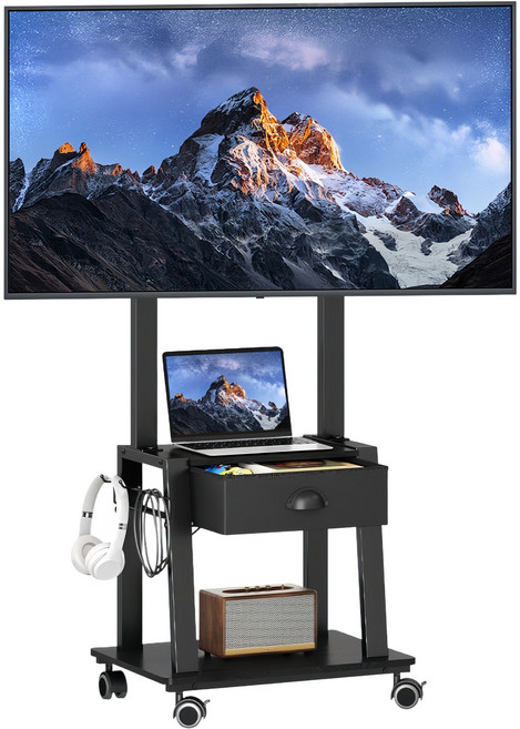 MeFun 이동식 TV 거치대 스탠드 서랍형 다기능 TV거치대 높이와 각도 조절가능 스탠드 4점 지지 구조 흔들림 없이 견고하게 23-60인치, 1개, 블랙