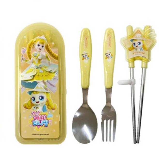 르번 아동용 슈팅스타 캐치티니핑 올인원 교정 젓가락 세트, 빤짝핑, 스푼 + 포크 + 교정젓가락 + 케이스, 1개