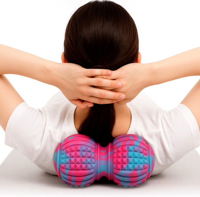 더건강하게 EVA 릴라이 듀오 마사지볼 근막 스트레칭 이완 마사지 도구 땅콩 볼, 1개, 블루+핑크