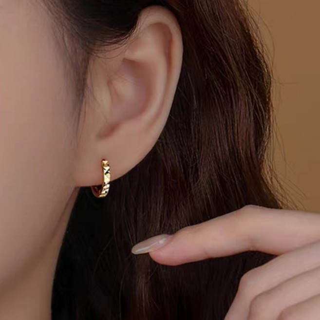 Ramlove 18K 기하학 쇄빙 원터치 귀걸이 데일리 심플 통근 도금 액세서리 ZQY-SS9011