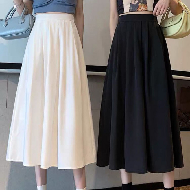 AOKADA 플레어 스커트 셔링 밴딩 A라인 치마 1+1