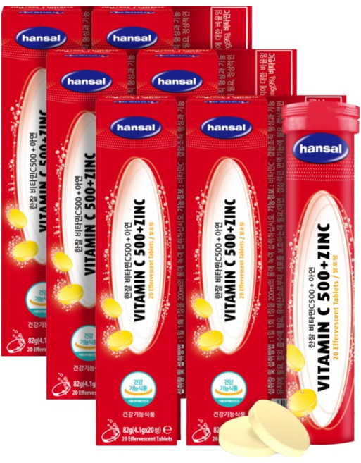한잘 발포비타민 비타민C 500 + 아연, 20정, 6개