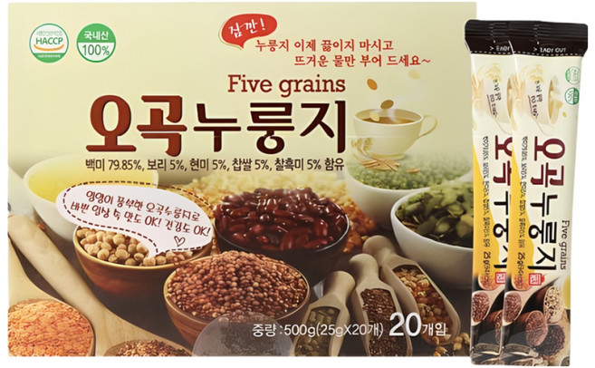 국산 구수하고 든든한 오곡누룽지스틱 /숭늉차/누룽지차/누룽지물, 25g, 20개