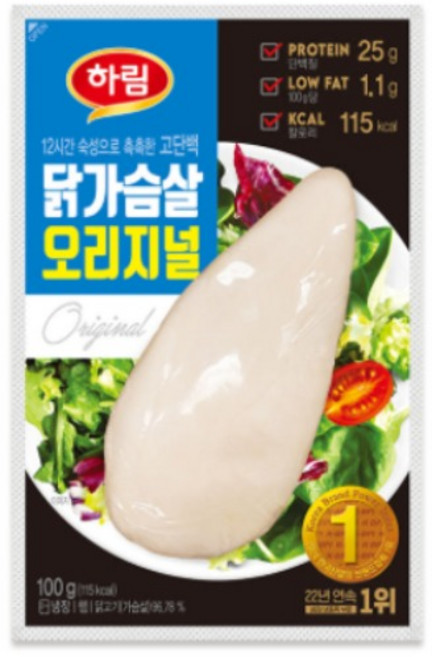 [하림] [냉장] 닭가슴살 오리지널, 100g, 20개