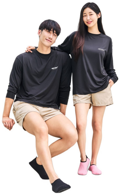 런디스포츠 남녀공용 래쉬가드 루즈핏 빅사이즈 긴팔 수영복 상의, 블랙